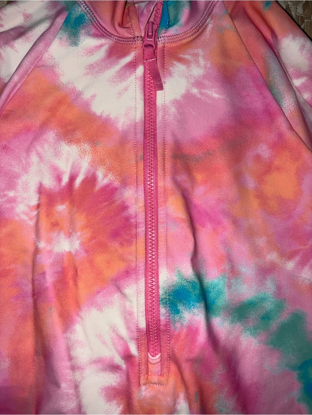 Crewcuts Kids Tie-Dye Zip-Up Rash Guard in Pink, Orange, Teal, White